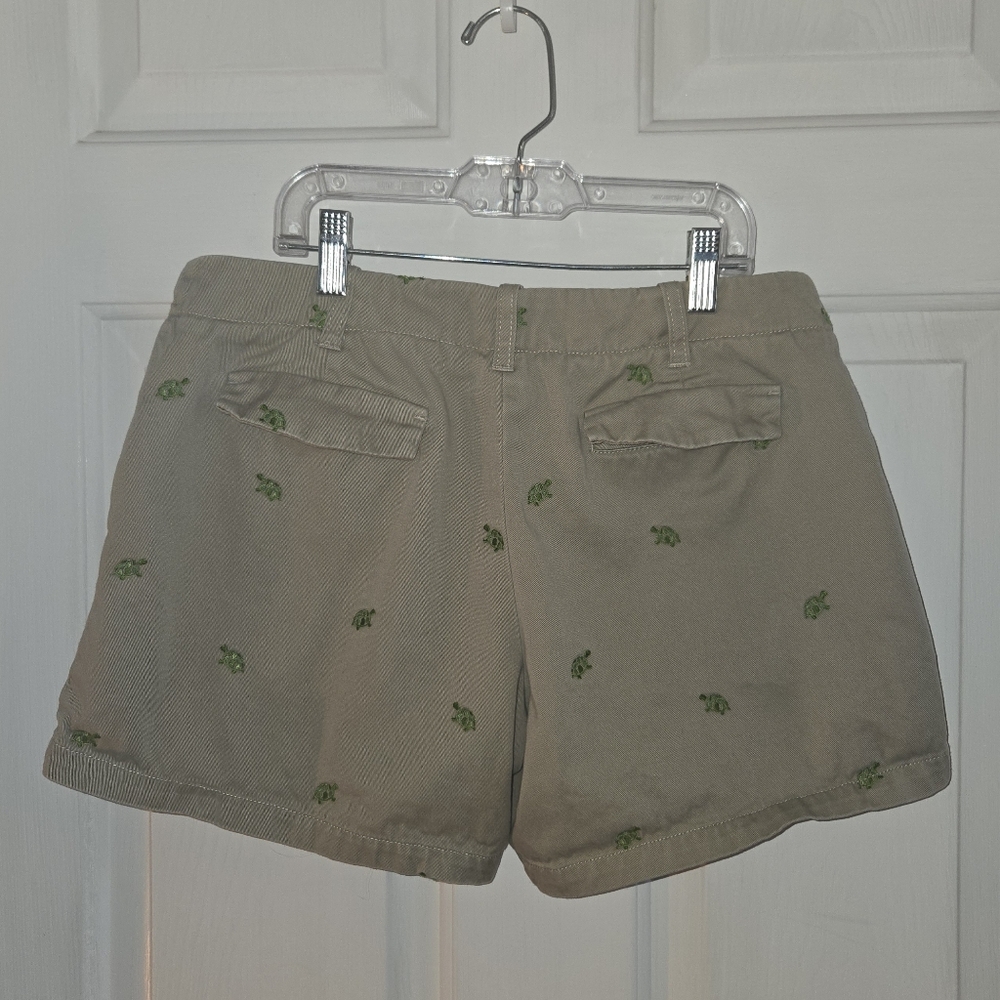 J. Crew Khaki Chino Shorts Beachy Turtle Embroidered Size 4 - Picture 3 of 9